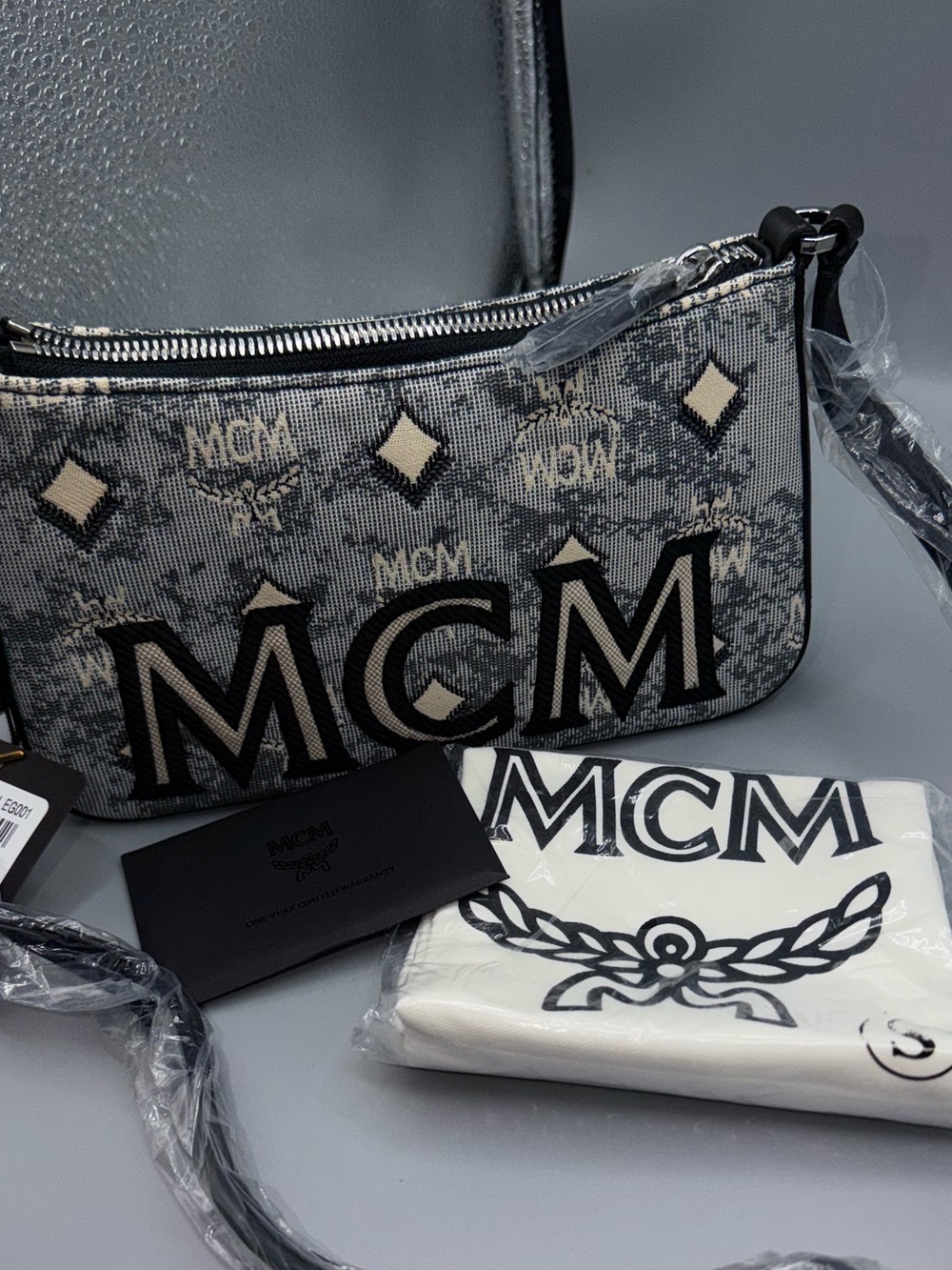 MCM Black and Grey Monogram Canvas Crossbody